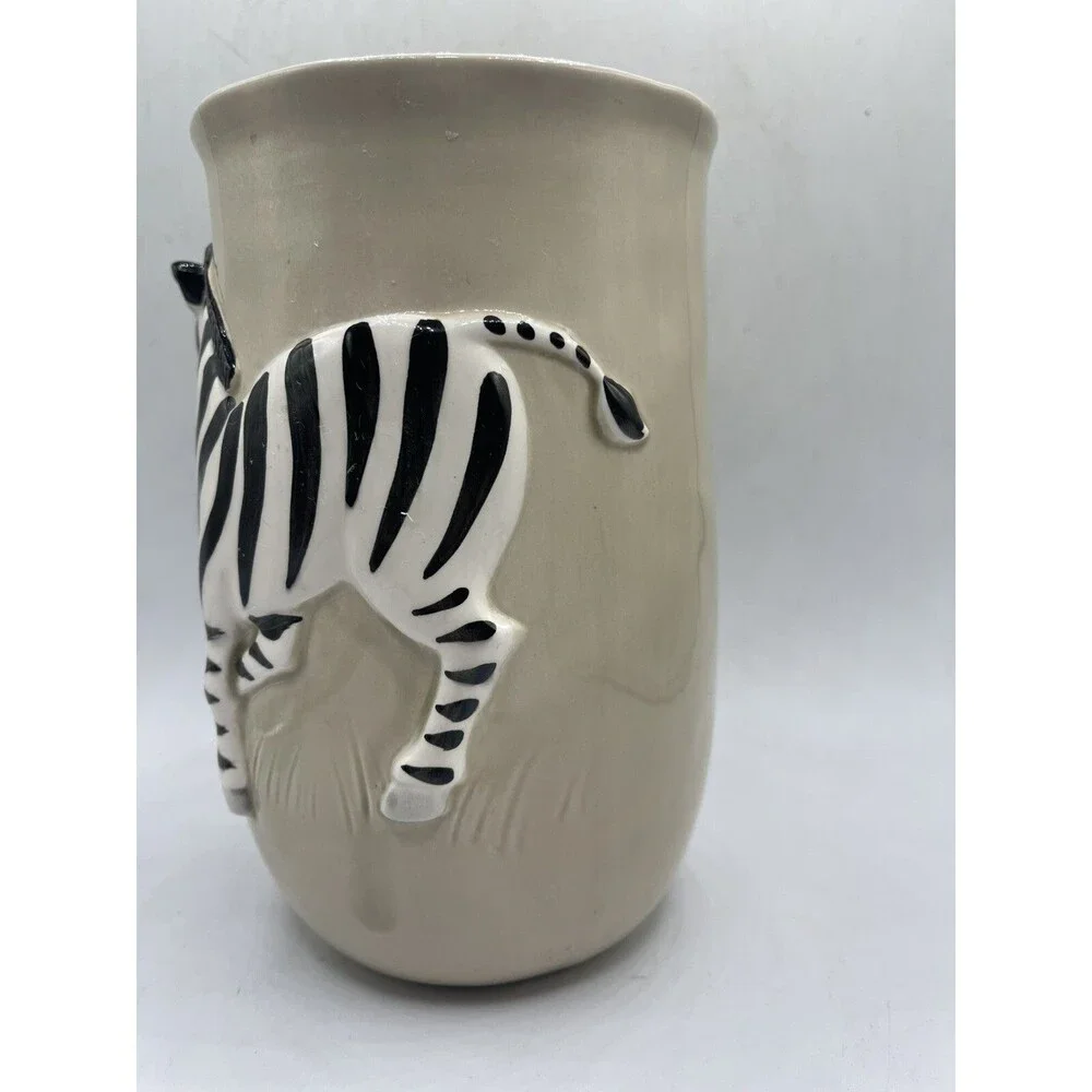 Vintage Quon Quon Japan Pottery Zebra Crocodile Vessel Hand Painted Ceramic Vase